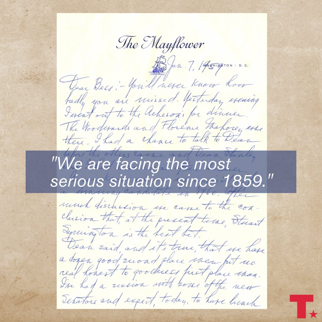 TrumanLibInst's tweet image. Harry Truman wrote more than 5K letters. About 1,300 were to his wife, Bess -- part love letter and part rare glimpse of a world leader's concerns, like this letter from Jan. 7, 1959. 

Read the transcript: ow.ly/qHW350Mm0Eu

#LetterWritingWeek #history @TrumanLibrary