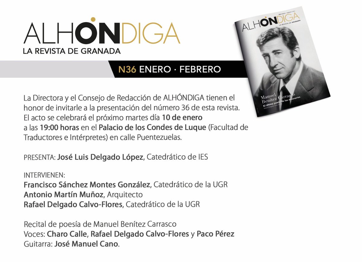 AgenciaAlbaicin's tweet image. Hoy a las 19 h se presenta el último número de la revista @alhondiga_info, en el Palacio de los Condes de Luque (facultad de Traductores e intérpretes) en calle Pontezuelas