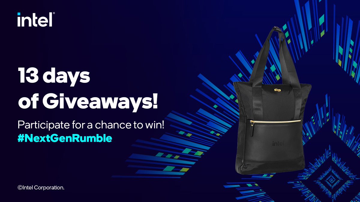 intelcanada's tweet photo. Only a few days until #NextGenRumble on January 12th at 7 PM ET! 😱 

To enter today's contest, follow @IntelCanada on Twitter, RT and reply with your favourite tote bag essentials! 👜

Contest ends 01/11 at 12 PM ET. https://t.co/RrID2CfQUI