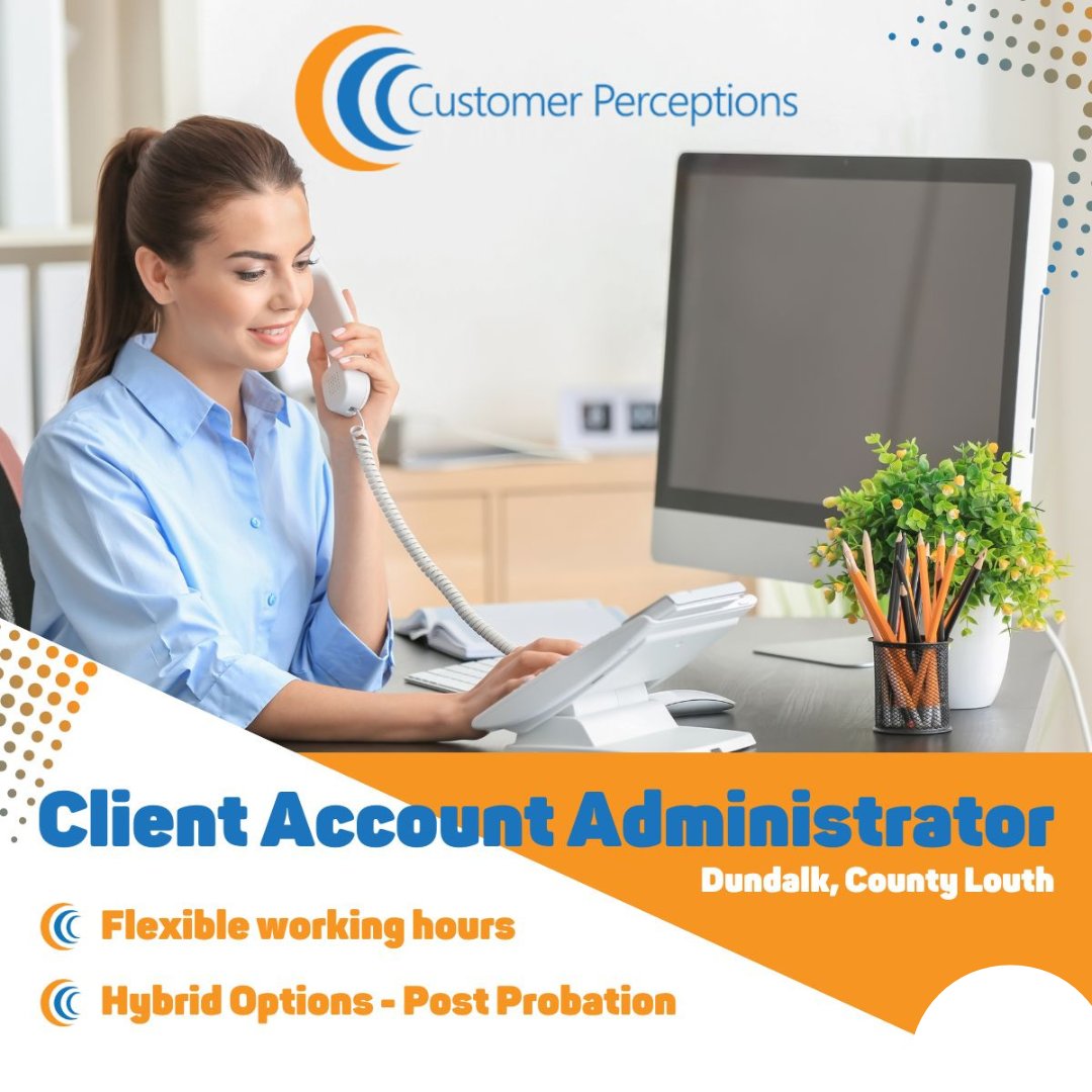 Customer Perceptions are hiring a Client Account Administrator. 

This role involves managing a client research project portfolio consisting of large, medium, and small size clients across various industries.
 
Apply Below

bit.ly/3CCxz4j