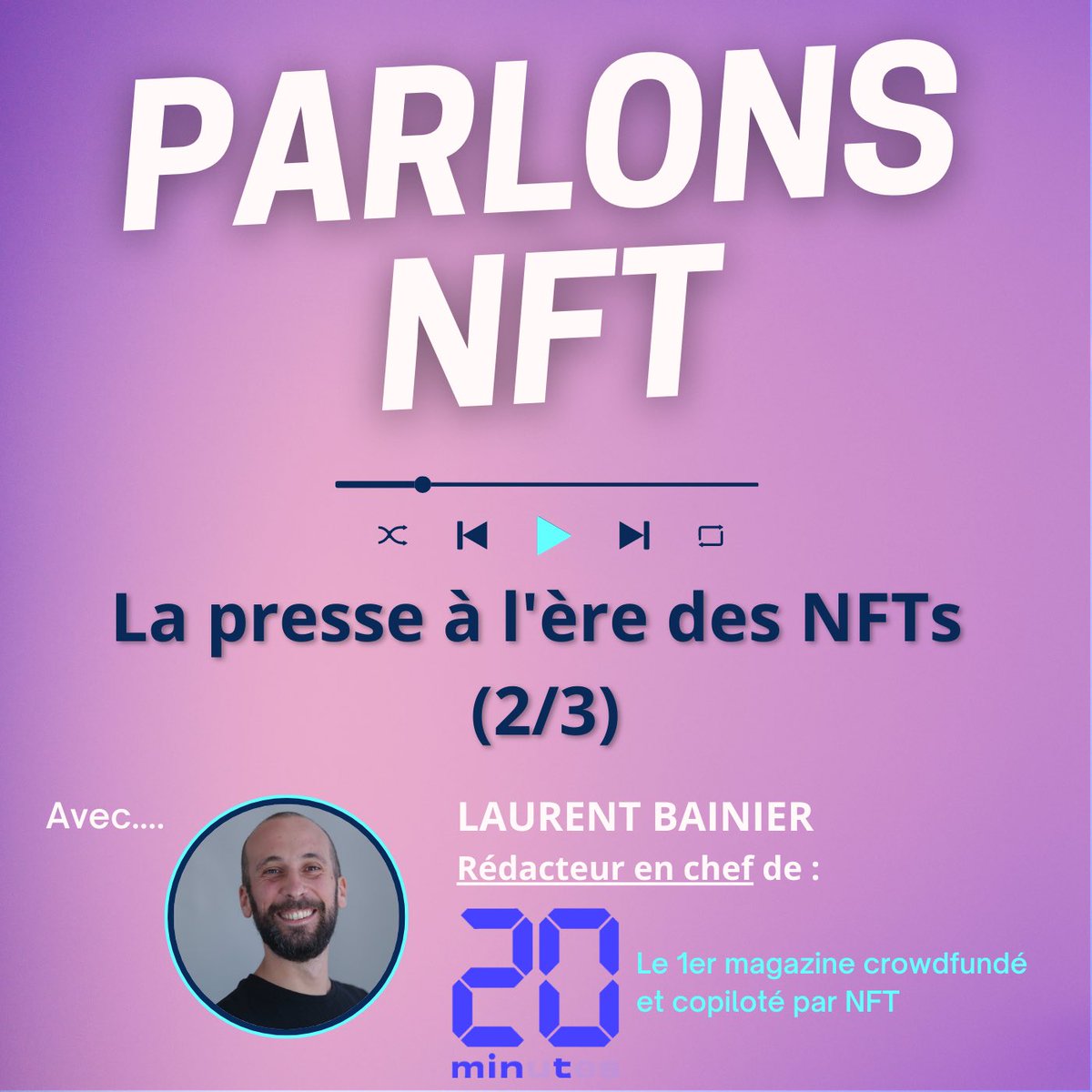ParlonsNFT's tweet photo. @ParlonsNFT poursuit son focus sur les #nft dans la presse avec la Partie 02 du podcast consacrée à @lbnier de @20MintFR.
Laurent nous dévoile l'avenir de cette aventure. Nous y parlons data, abonnements nftisés etc.
Bonne écoute et à vendredi.
Lien en bio👆🏻
#podcast #20mint https://t.co/UhmY6swjQP