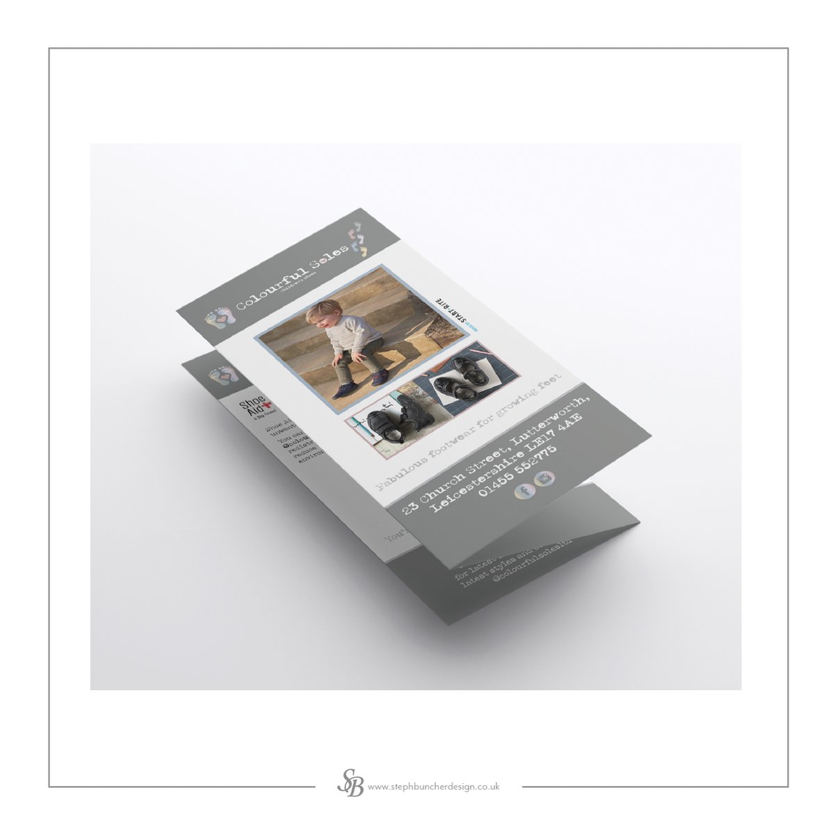 SBuncherDesign's tweet image. This #throwback project is a trifold leaflet I designed for Colourful Soles, coordinating of course with the adverts I’d also designed. I thought I’d show you this as a 3D mock-up rather than a flat design, what do you think? 

#pastproject