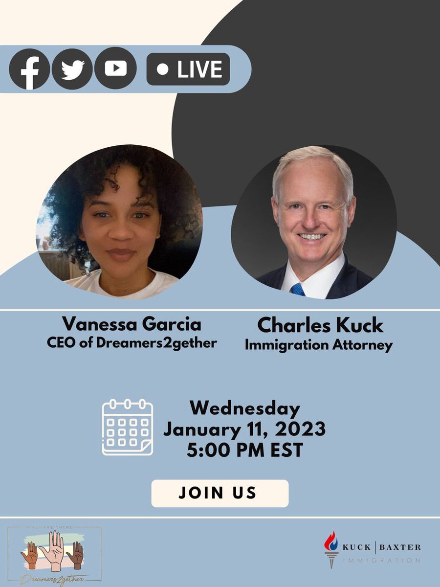 dreamers2gether's tweet photo. This Wednesday‼️
Get your questions ready to ask on our live with our very own CEO Vanessa and Immigration Attornery Charles Kuck!
#Immigration #DACA #DACAmented #AdvanceParole #AOS #inmigración #español #wednesday
-Ch https://t.co/cbOglc7BZH