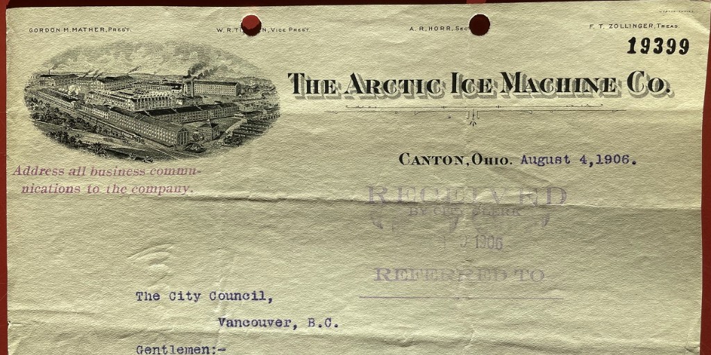 VanArchives's tweet photo. Ice, ice, baby! Letterhead from The Arctic Ice Machine Co. of Canton, Ohio, 1906.

https://t.co/1700DwPba7

#VanArchivesStationery #Ice #IceMachine #Refridgeration #IceIceBaby https://t.co/rD1iIrGE00