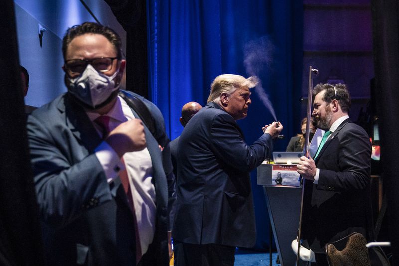 AP38 Winner @jabinbotsford #photographydirector @MAGolon #publication @washingtonpost Political Action Conference. Former President Donald J Trump looks in a mirror and sprays his hair back stage. #photojournalis #editorialphotographer #photographer #art #photography