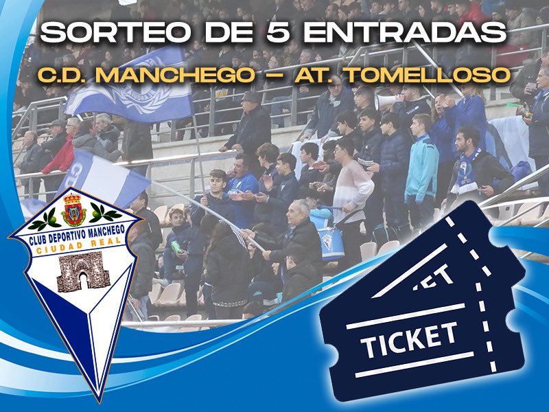 CDManchegoCReal's tweet photo. ¡ATENCIÓN! 📢

¡Sorteamos 5 entradas para el #ManchegoTomelloso entre todos los que hagáis RT a este tuit! 🔃🎫👍 https://t.co/RiwaI7kQCg