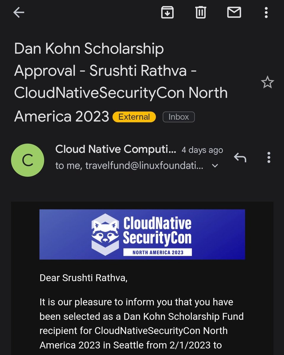Just landed some MAJOR scholarship wins! 💸 
Headed to Women in Tech Global Awards and Inspire Summit by @WomenTechNet, Vueday conference by @GrUSP and CloudnativeSecurityCon North America. Plus, I'm a @womenwhocode   Linux Foundation Scholarship winner !