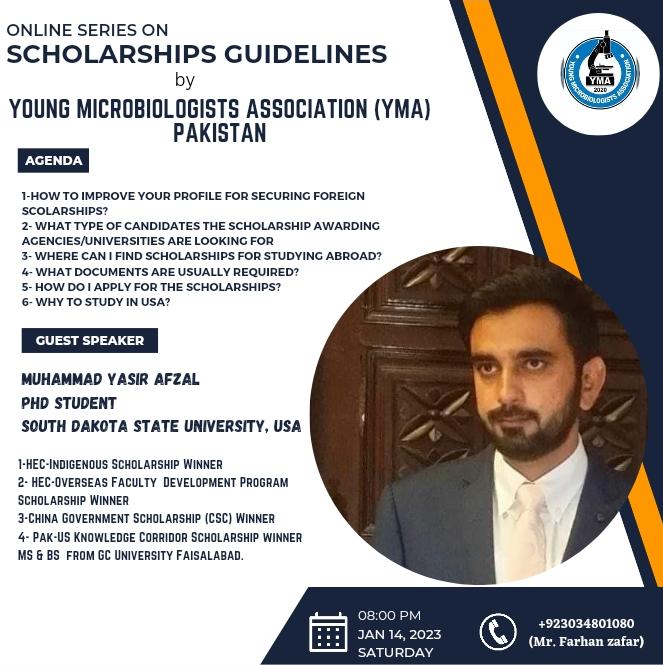 Another Superb initiative by 
YMA Pak for all Life Scientists of Pak who want to study abroad.
The first online session by one of our Gems Mr Yasir Afzal
will be held on 14th January 2023 sharp at 8 PM
Online link of this session will be shared on Friday evening
 Stay tuned.