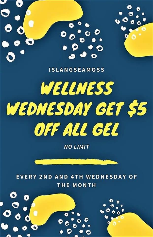 Enjoy tomorrow’s special, Wednesday - order via message or call/text 4695081951

$5 OFF (Gel only - plain or with herbs)

*Cannot be combined with any other ongoing special

#seamoss #islangseamoss islangseamoss.com