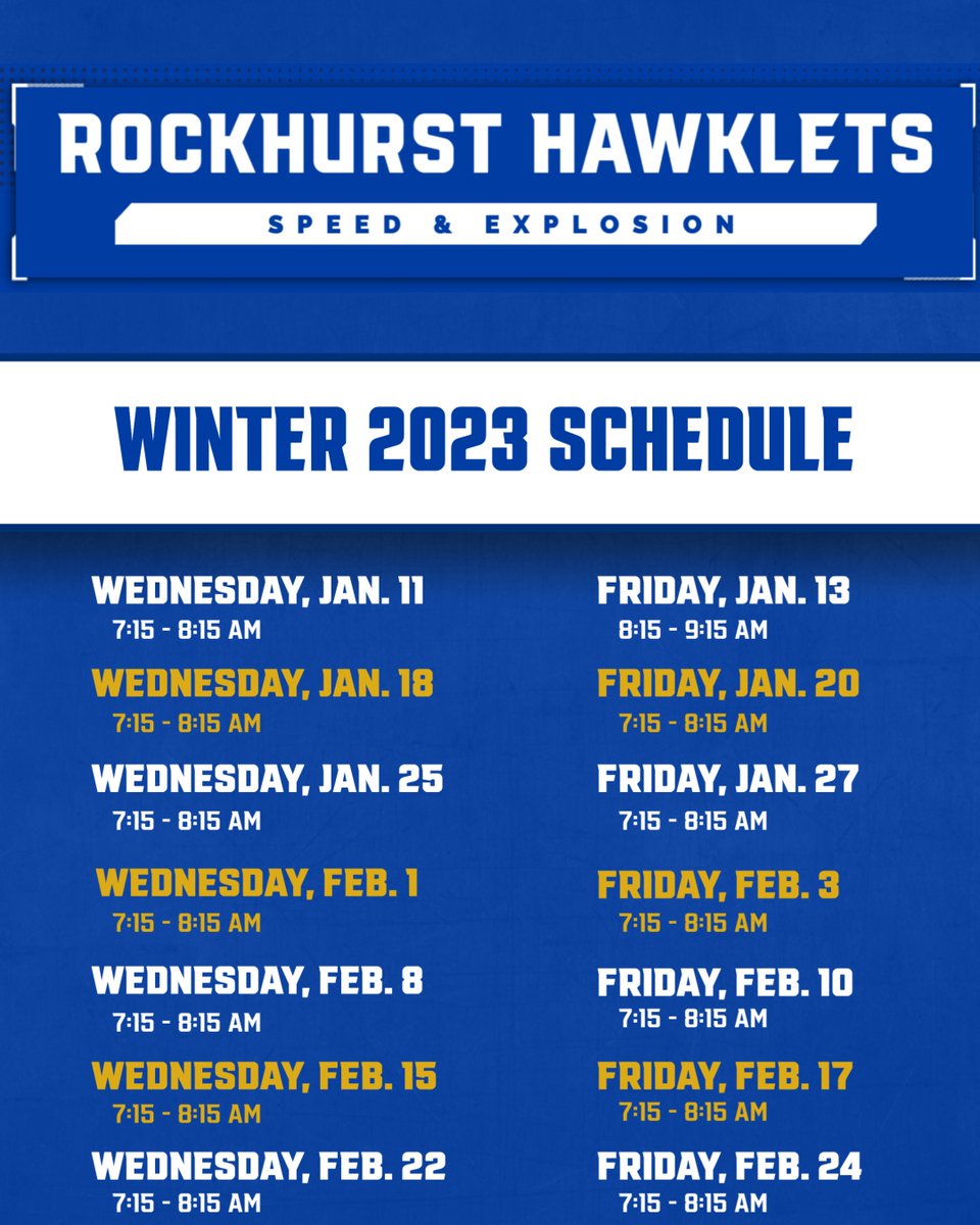 RHSSpeedExplode's tweet image. Rockhurst coaches will lead Speed & Explosion sessions on Wednesdays & Fridays over the next 7 weeks for any student-athletes that are not currently in-season! There is no cost to attend; in the Loyola Gym starting at 7:15 a.m (except 1/13). First session tomorrow - Rock State!