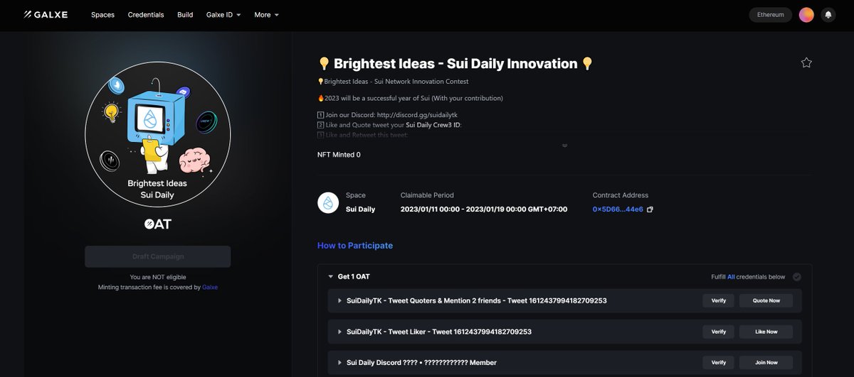 💡Brightest Ideas - Sui Network Innovation Contest

1️⃣ Visit our Galxe campaign: galxe.com/SuiDaily/campa…
2️⃣ Join our Discord: discord.gg/suidailytk
3️⃣ Join our Crew3: suidaily.crew3.xyz
4️⃣ Like and Retweet this tweet

#Sui #Suinami #Giveaway #Airdrop #NFT