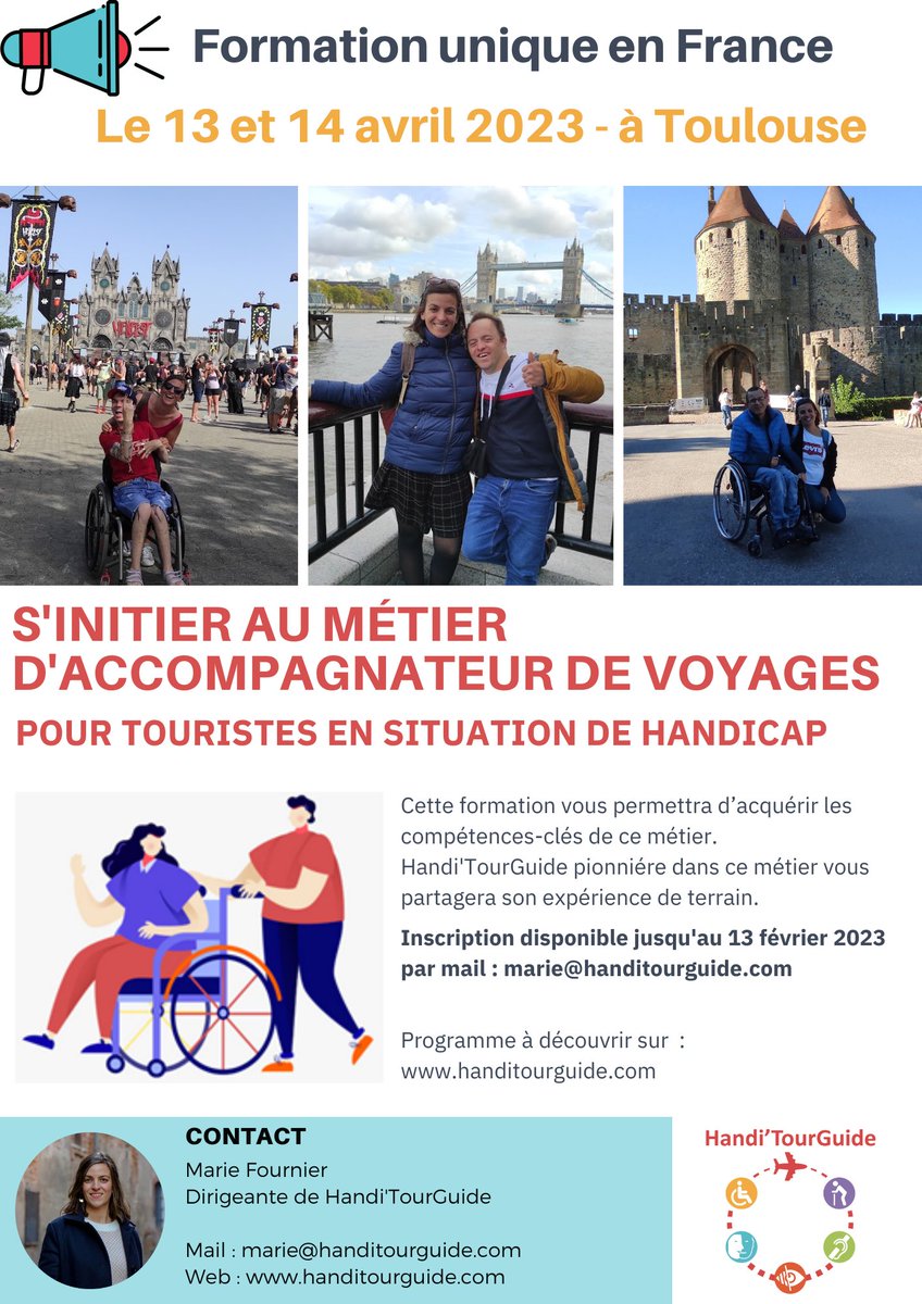 ⭐Votre 1er résolution en 2023 =>" je change de métier !"
Je me lance dans le métier d'#accompagnateur de #voyages pour touristes en situation de #handicap.
Au plaisir de vous former à ce beau métier !
🔎handitourguide.com
#formationprofessionnelle #tourisme #inclusion