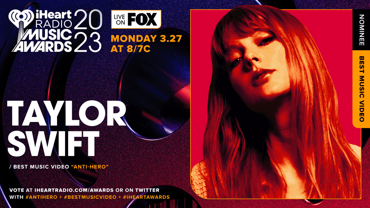 iHeartRadio's tweet photo. 📹 @taylorswift13 📹

Vote using these hashtags: #AntiHero #BestMusicVideo #iHeartAwards

And vote on: https://t.co/aPueslpaIw https://t.co/Fy7nClDLLG