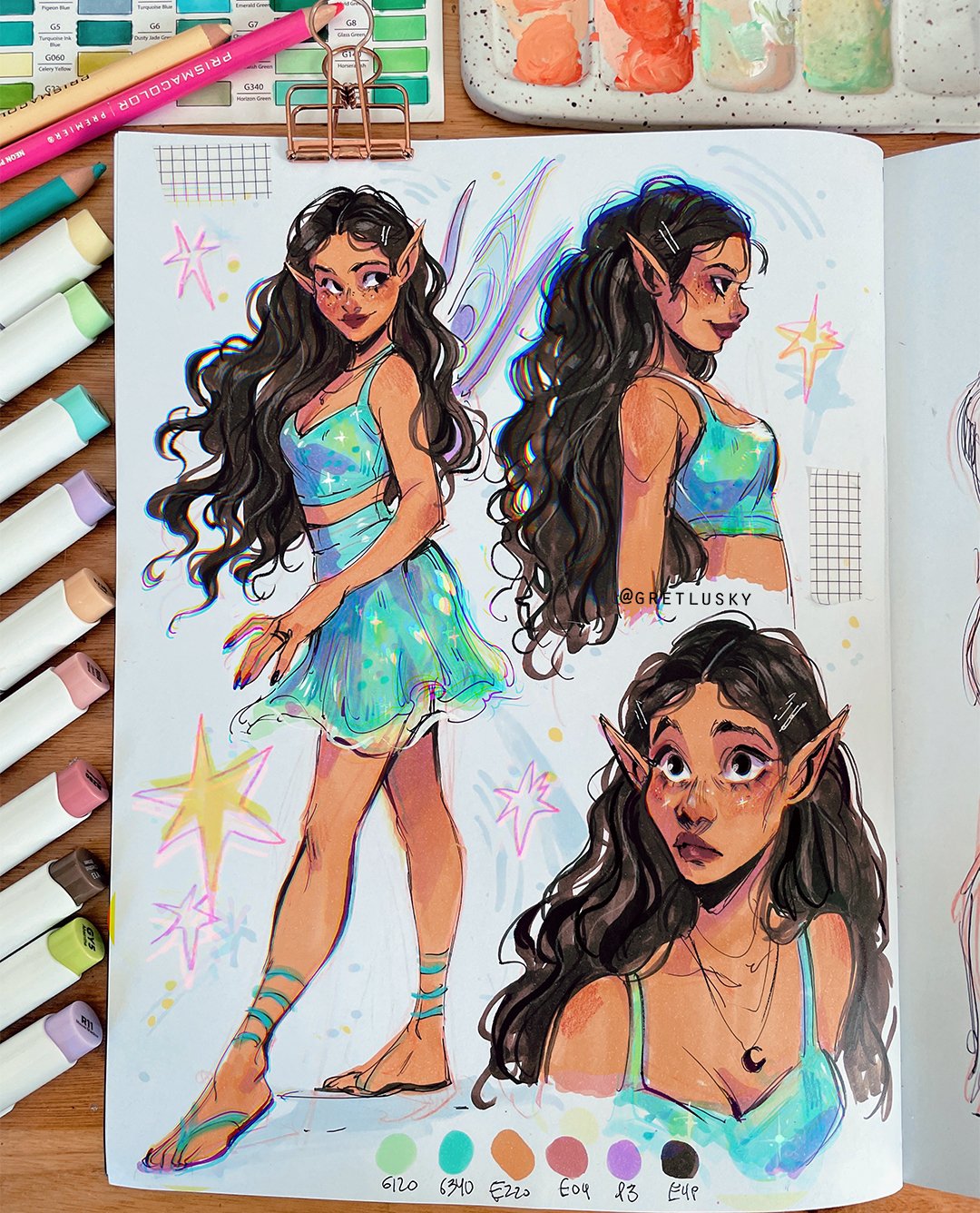 Gretel Lusky's Instagram post: “A sketchbook page I created using  @spectrumnoir alcohol markers and fineliners ✨ I abso…