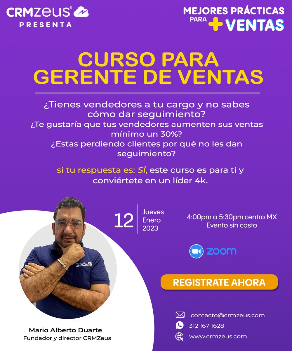 crm_zeus's tweet photo. ¿Tienes vendedores a tu cargo y no sabes como dar seguimiento? 🤔 Ahora es el turno de que los gerentes se capaciten para aumentar las ventas un 30% 🤑 CURSO PARA GERENTE DE VENTAS, Jueves 4:00pm centro

Registro: https://t.co/C32SEGHAjO https://t.co/Hhh3yXQ7OS