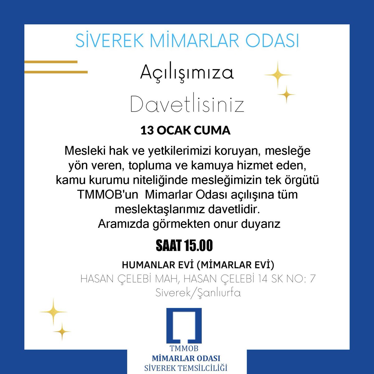 siverekmimod's tweet photo. Mesleki hak ve yetkilerimizi koruyan, mesleğe ve kente yön veren, topluma ve kamuya hizmet eden, kamu kurumu niteliğindeki kentimizin ilk akademik odası olan Siverek Mimarlar Odası'nın hizmet binasının açılışına tüm meslektaşlarımız davetlidir.
@sanliurfamimod @MimarlarOdasi_T https://t.co/BR1xDa6GhD