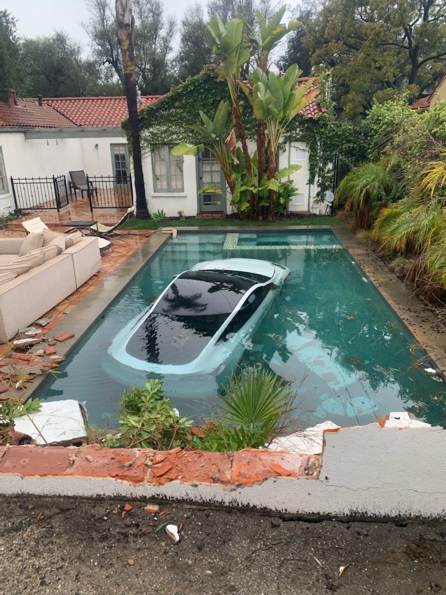 Pasadena Fire Dept. (@pasadenafd) on Twitter photo PFD and PPD are on scene 700 blk. west California Blvd. A Tesla driver hit the accelerator instead of the brake, drove through a wall and into a pool. Three occupants in vehicle including a child. Good samaritans jumped into the pool and rescued the occupants. <a href="/PasadenaGov/">City of Pasadena</a> PFD and PPD are on scene 700 blk. west California Blvd. A Tesla driver hit the accelerator instead of the brake, drove through a wall and into a pool. Three occupants in vehicle including a child. Good samaritans jumped into the pool and rescued the occupants. <a href="/PasadenaGov/">City of Pasadena</a>
