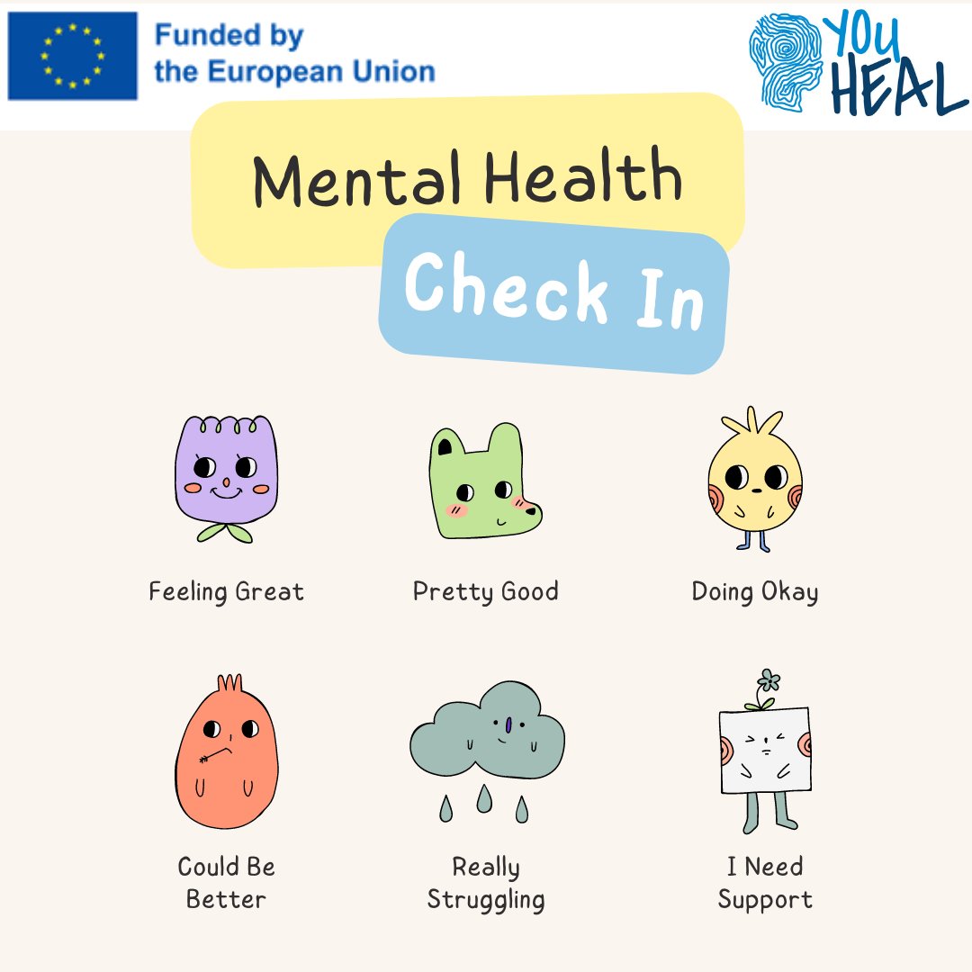 Miitr8's tweet photo. Checking in on your mental health starts with assessing how you are feeling. ❤️
👉Do you notice feeling stress, anxiety, worry, sadness, or other challenging emotions?
👉Use a scale of 1 to 10!
#youheal #erasmus #mentalhealth #empower #mindfulness https://t.co/XRFCQZVubs