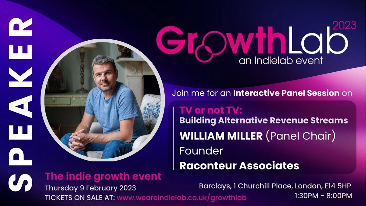 WilliamRMiller's tweet photo. I am delighted to be speaking at GrowthLab, a major event to support indie growth in 2023. Featuring a packed schedule of Panel Sessions and Lab Talks offering insights and advice - an event not to be missed. #growthlab @weareIndielab Tickets on-sale at https://t.co/MSudE851Ad https://t.co/4fUNUdPMkh