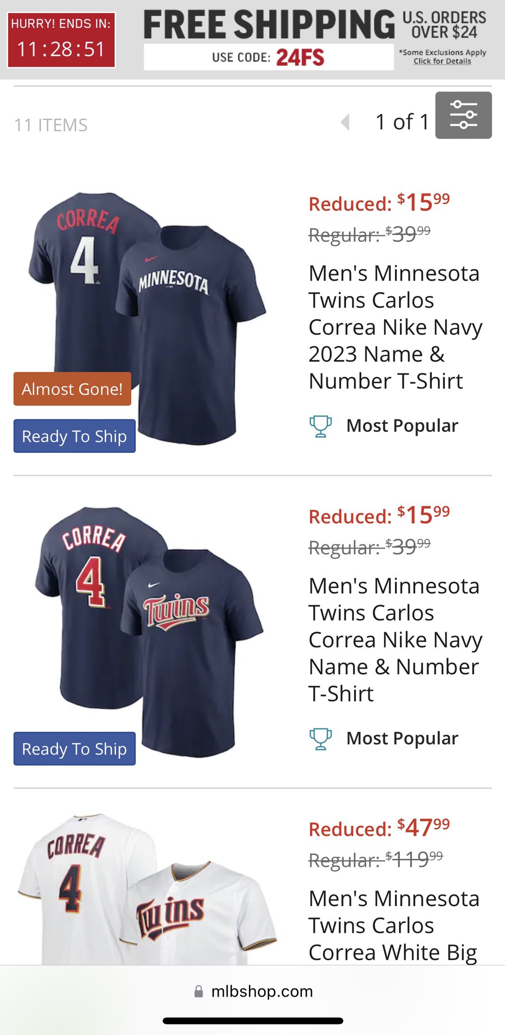 Carlos Correa Nike Minnesota Twins Name Number Jersey Shirt Mens