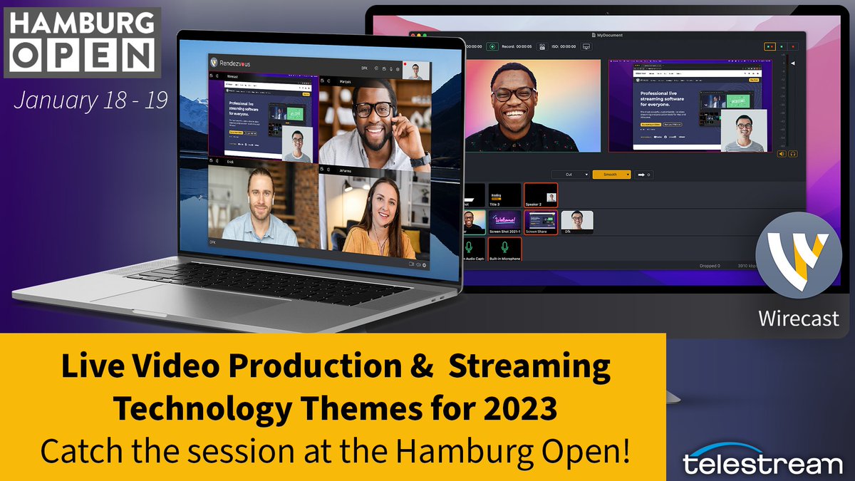 Wirecast's tweet photo. Will you be at the #HamburgOpen Jan 18-19? If so, come catch Malcolm Meredith as he discusses Live #Video Production &amp; Streaming Technology Themes for 2023. You could win a free copy of #Wirecast Pro! https://t.co/KOVng6pEY6 
#livestreaming #production #wirecastgear #livevideo https://t.co/Ho2AJ3DgB7