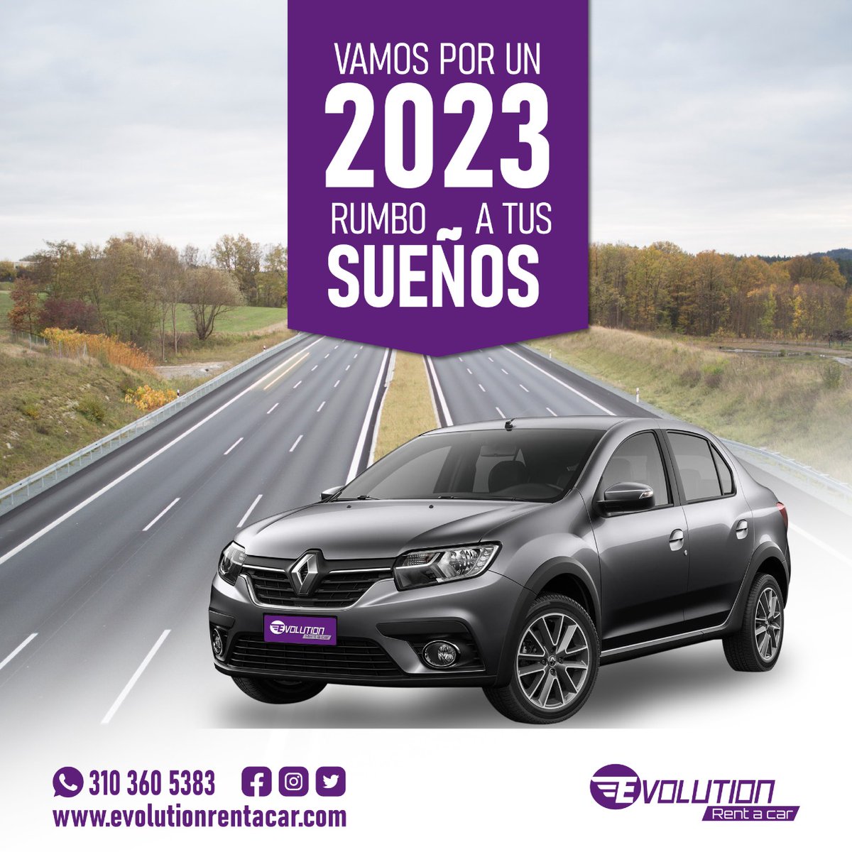 Evolution_rent's tweet photo. Que este 2023 este llenos de nuevos rumbos y metas por conseguir... un buen viaje te espera!! 💜💜💜🏍️🛵🚗🚙🛣️🌊👉📲💻  #recreo #comodidad #renault #renaultlogan #potencia #aventura #rent #rentacar #evolutionrentacar #viajarenfamilia https://t.co/EY26IxxfKH
