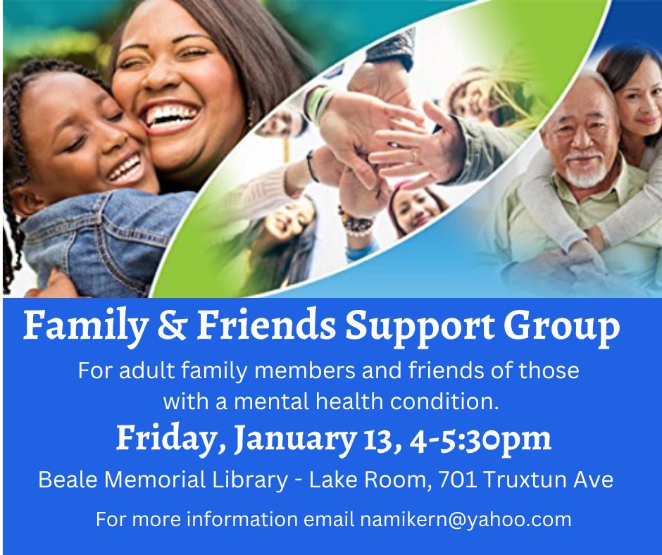 KernNami's tweet photo. Family &amp; Friends Support Group meeting Friday, January 13, 4-5:30pm at Beale Library (Lake Room). Walk-ins welcome! https://t.co/FjBwjhGlGy