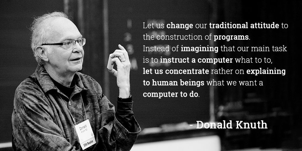 Happy birthday to Donald Knuth, whose "Art of Computer Programming" books have led many to call him the "father of the analysis of algorithms."

(photo: <a href="/CodeWisdom/">Programming Wisdom</a>)