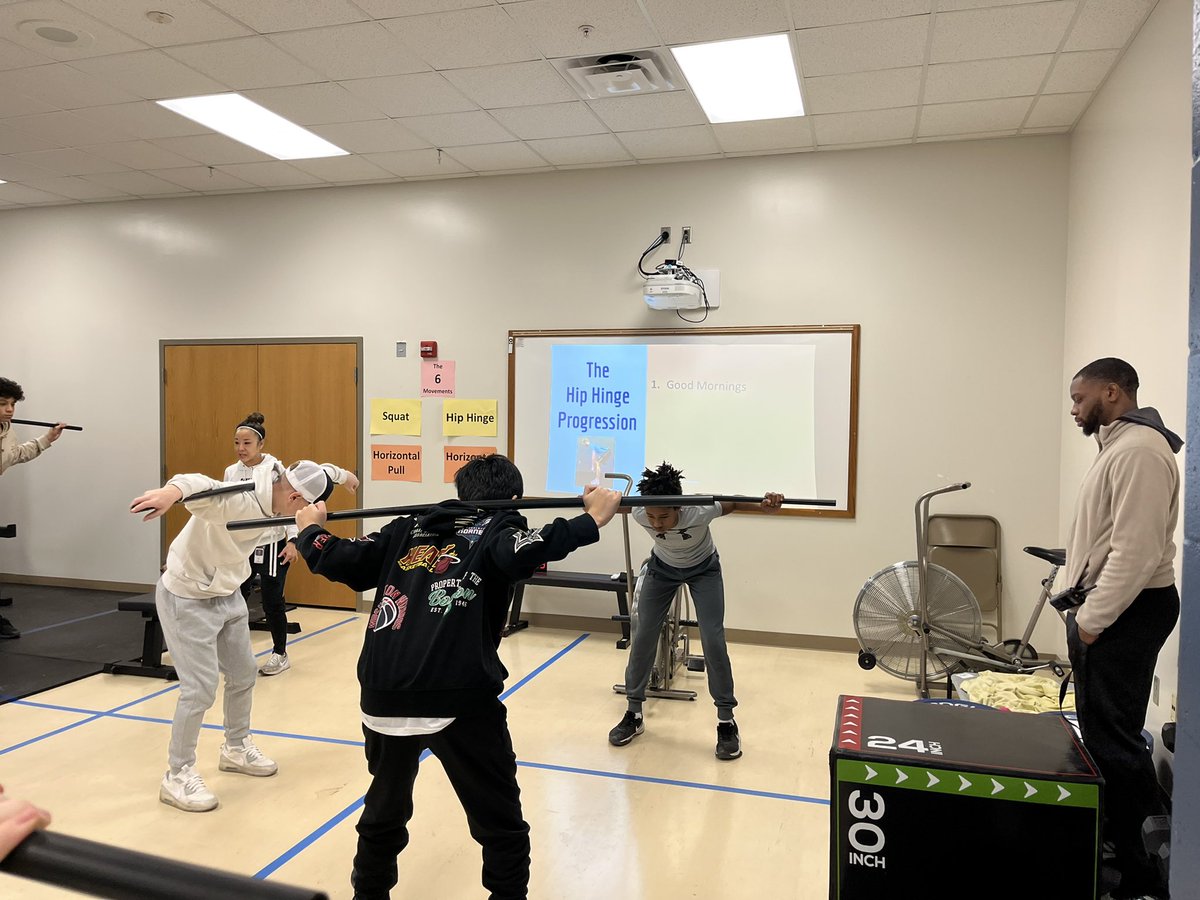 LPSHealth_PE's tweet photo. Foundations of Strength, Movement and Mobility pilot at Mickle is underway! Students working on hip hinge before the WOD! #LPSStrength #MickleMissiles #LPSPhysEd https://t.co/7TtupjJ9lG