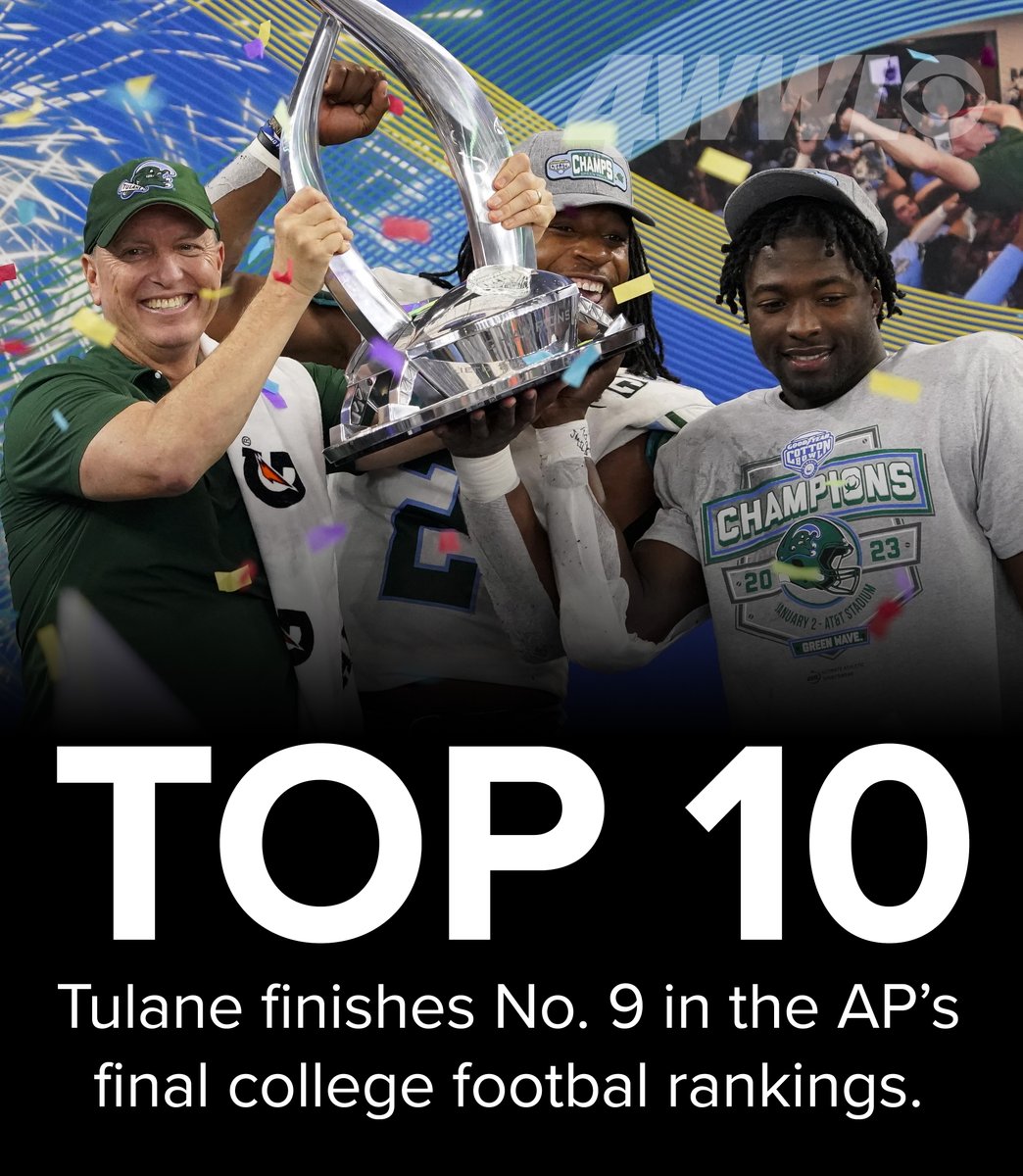 RT @WWLTV: Tulane finishes the season No. 9 in the AP College Football Rankings! #RollWave https://t.co/th4UQ4NnXP