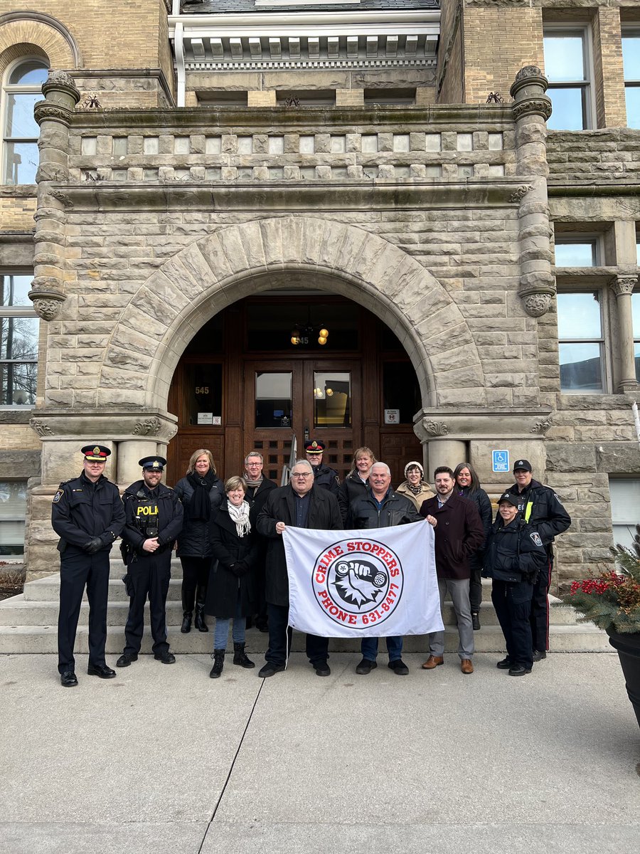 Crime Stoppers flag was raised today @cityofstthomas . Crime Stoppers month promotes awareness through education campaigns, activities and events held across St.Thomas & @ElginCounty #crimestoppersmonth2023 #StandUpStandTogether