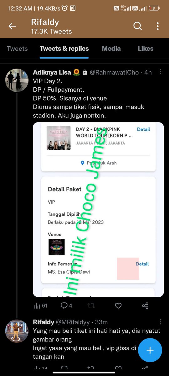 Blink kalau ada liat dia nawarin atau mau jual tiket VIP bornpink day 2 tolong jangan di gubris yaa, dia nipu karena catut gambar tiket saya dan <a href="/EsaCiptaDewi1/">Esa Cipta Dewi</a> 
Tolong sebarin ya dan inget kalau VIP gbisa dipindah tangan kan
Cc <a href="/ime_indonesia/">iMe ID</a>

#BORNPINKinJakarta