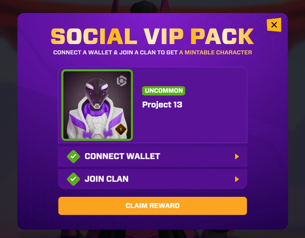 A new FULL skin for Mini Royale Social VIPs is now live!

Connect your wallet in game and join a Clan to unlock Project 13, a Season 4 mintable Loot Hero 🤖