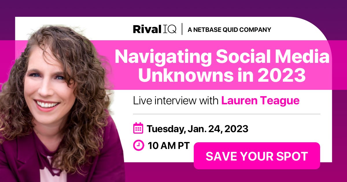LaurenTTeague's tweet photo. Its time again for the annual @RivalIQ social media jam session with me and @seth_bridges. This one is going to get spicy! 

See you there >> https://t.co/mG6itJKXC7
#socialmediaOG #founderchat https://t.co/Cf9WKQIcEV