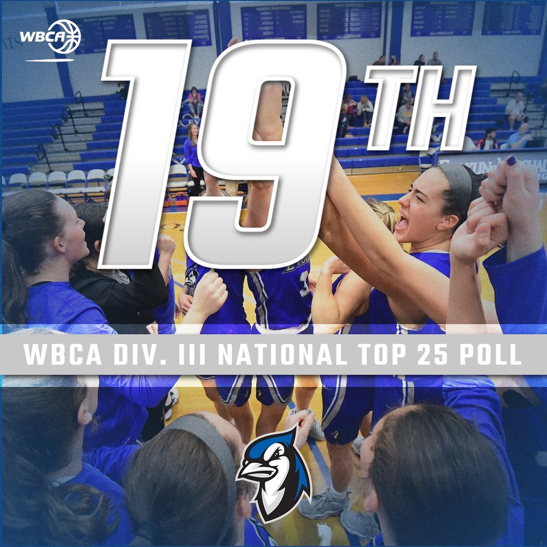 Moving 🆙 For those of you counting at home, that's 4 spots higher than last week! <a href="/BlueJaysWBB/">Etown College WBB</a> kept its unbeaten start to the season going with another 20-plus point win this past weekend and moved up to #19 in the latest <a href="/WBCA1981/">Women’s Basketball Coaches Association</a> National T25 Poll! #FlyWithUs
