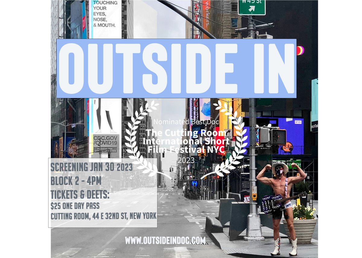 Outside In screening at this year's Cutting Room International Film Festival - in NYC,  also been nominated for Best Documentary Short! Wohoo.   Our screening is Monday Jan 30th  in the 2 - 4pm block. Ours screens closer to 3.30pm. Tri-state friends come join us! #newdocumentary