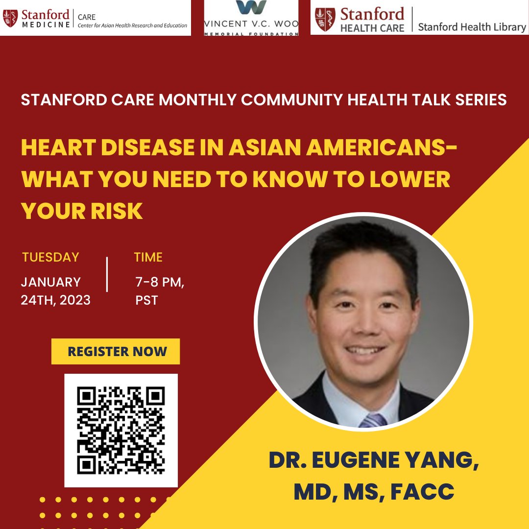 StanfordCAREs's tweet photo. While #heartdisease is the leading cause of death for most #Asians, our risk isn't the same. Please join us to learn about the differences in heart disease risk among different Asian subgroups and understand ways to lower your risk.
Register:https://t.co/fUJ99OKqpr https://t.co/7ENdjXj7q8