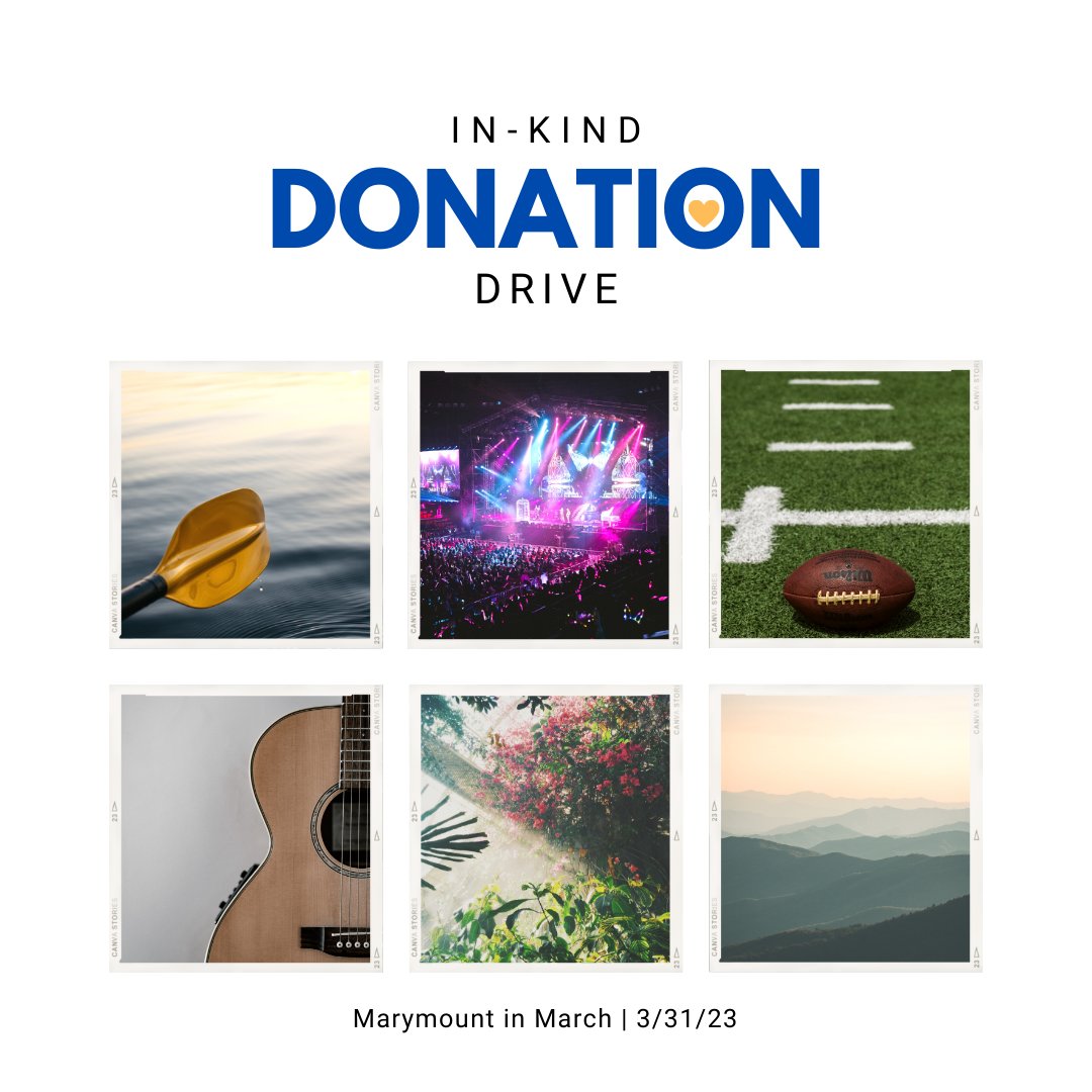 CampMarymount1's tweet photo. We are starting our in-kind donation drive for Marymount in March! The call to action is simple, consider donating your sports tickets, theatre tickets, vacation homes, unique experiences for our silent auction. email development@campmarymount.com. https://t.co/SQ1MpfvtBk
