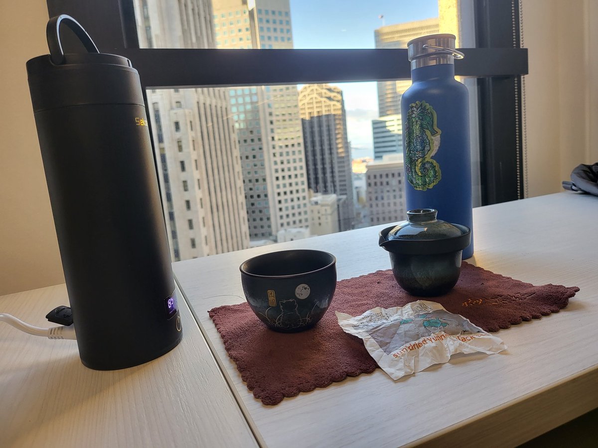EvaFr0's tweet photo. Have tea will travel!🍃🫖 using my new travel kettle to ensure I can have good tea when in office or on the road @white2tea mini #puer cakes making portions easy #tealife #white2tea https://t.co/ZS5fx67osR