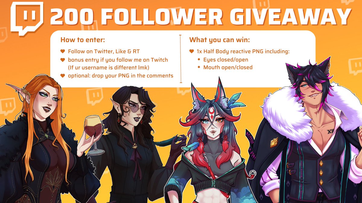 Yoruma_art's tweet photo. 🧡IT IS TIME🧡

Thank you for 200 Follower on twitch!
I wanna give something back to you guys for your amazing support!

🧡I'm giving away 1 half-body reactive PNG!🧡

🧡Like, RT &amp; follow
🧡bonus entry for a twitch follow!

Good luck everybody! 🫦 https://t.co/x5B7hVKDS6