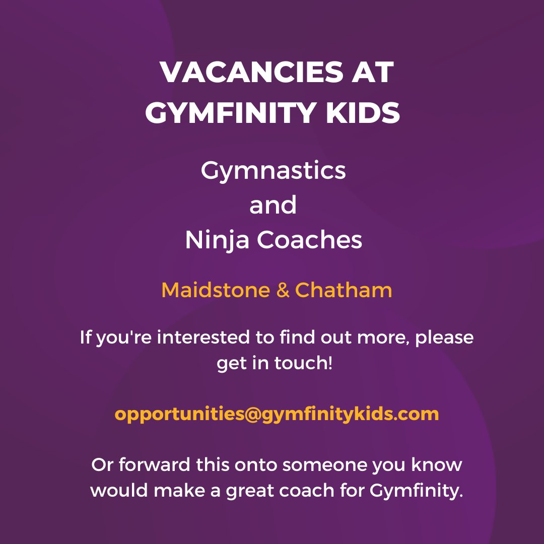 We have exciting opportunities available at our Maidstone and Chatham clubs!

If you're interested in joining our team, get in touch:  opportunities@gymfinitykids.com 

#maidstonejobs #chathamjobs