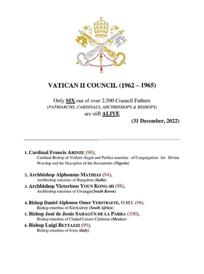 father_rmv's tweet photo. Only six bishops remain who participated in the Second Vatican Council. https://t.co/BnbBaIHn8z