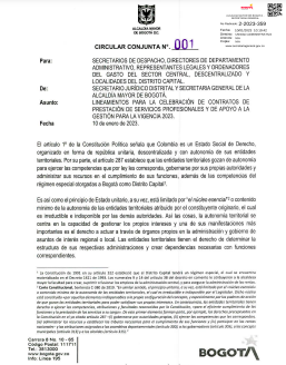 vlasoscuro's tweet photo. Por circular 01/23 Distrito de Bogotá informa que no aplicará la circular conjunta del Gobierno nal. sobre CPS.

Invocan autonomía territorial y prohibición de requisitos adicionales a los de la ley ( Arts 84 y 287 CP)

Continuaran plan de formalización  de acuerdo a su PD. https://t.co/NpYdkWc1Gg