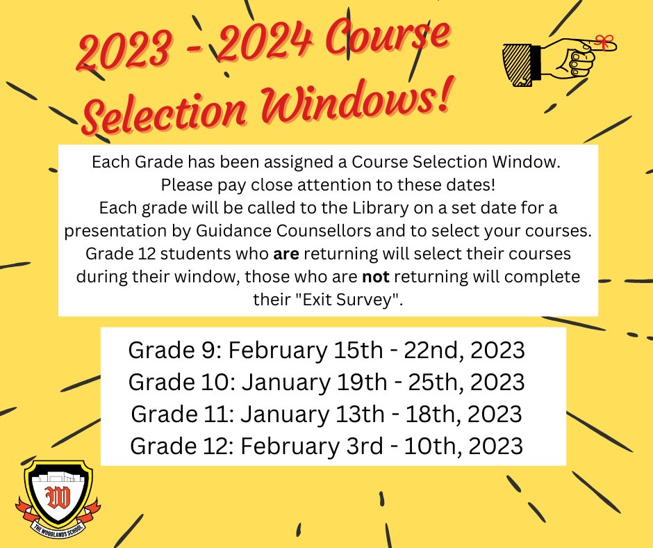 GuideWoodlands's tweet photo. Course Selection begins this week! Each grade has been assigned a Course Selection Window. 
Please pay close attention to these dates!
You can start reviewing available courses on MBP in preparation for this presentation. 
@woodlandsrams https://t.co/X6nJR94d5m