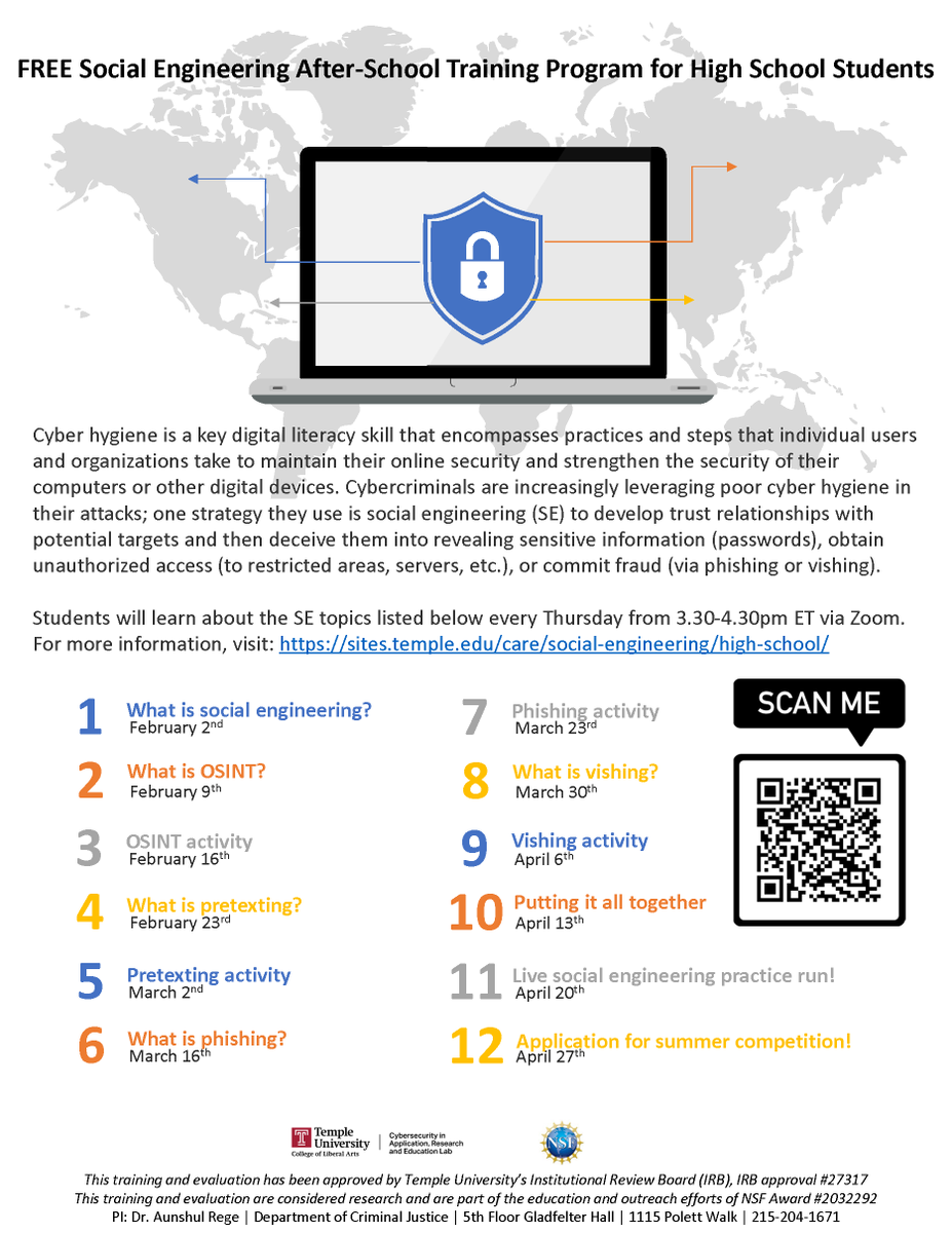 blackgirlshack's tweet photo. From our friends @TU_CARE 
FREE, virtual after-school training program for high school students (Thursdays from 3.30-4.30pm ET via zoom, February 2nd-April 27th)
Students will learn about cyber hygiene and how cybercrime leverages the human factor
Website: https://t.co/QkchlKURSB https://t.co/y5FmtHcYy6