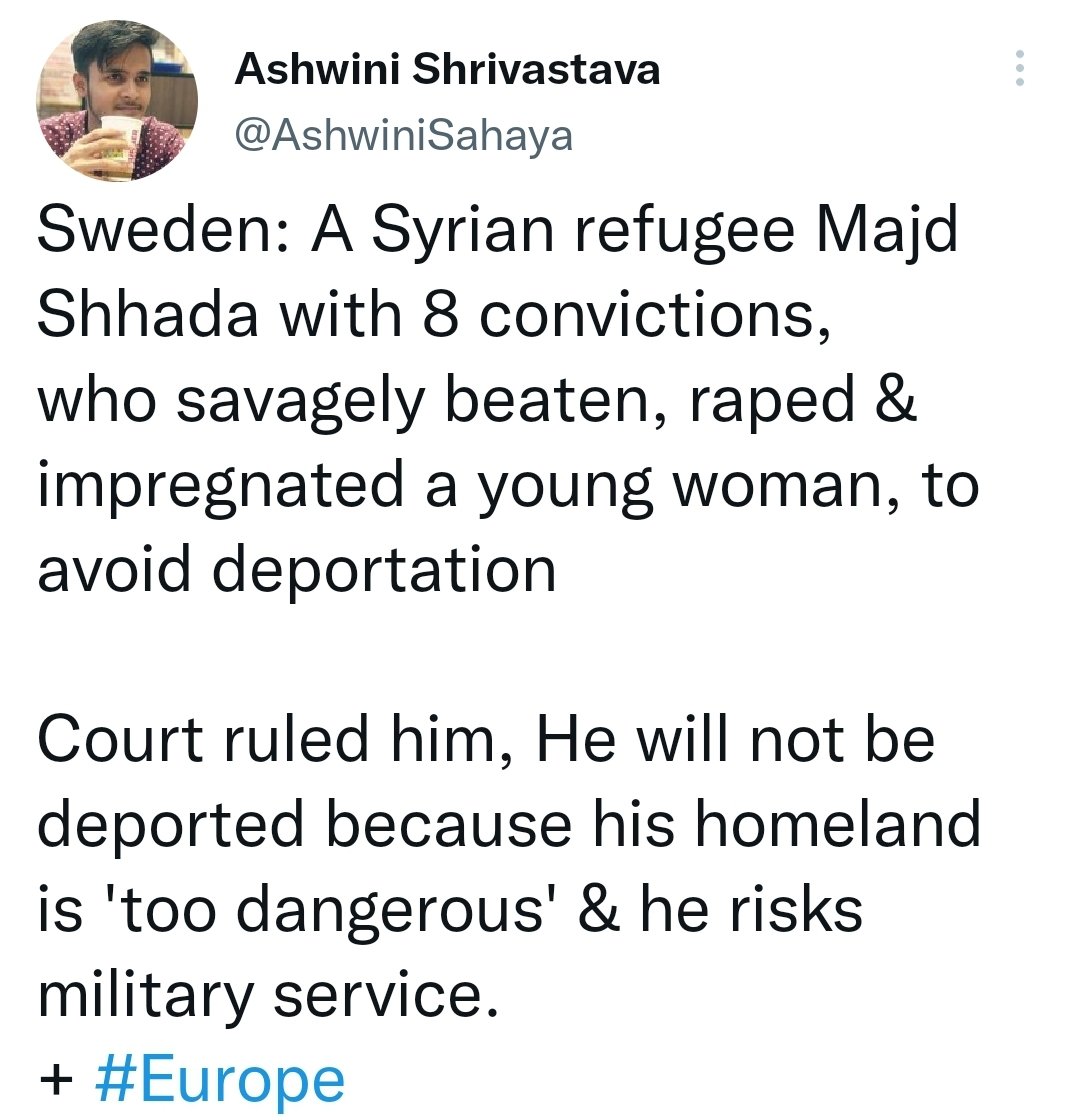 SydneyLWatson's tweet image. Rapes and beats woman.

"Can't be deported because homeland is too dangerous"

Sweden is lost.
