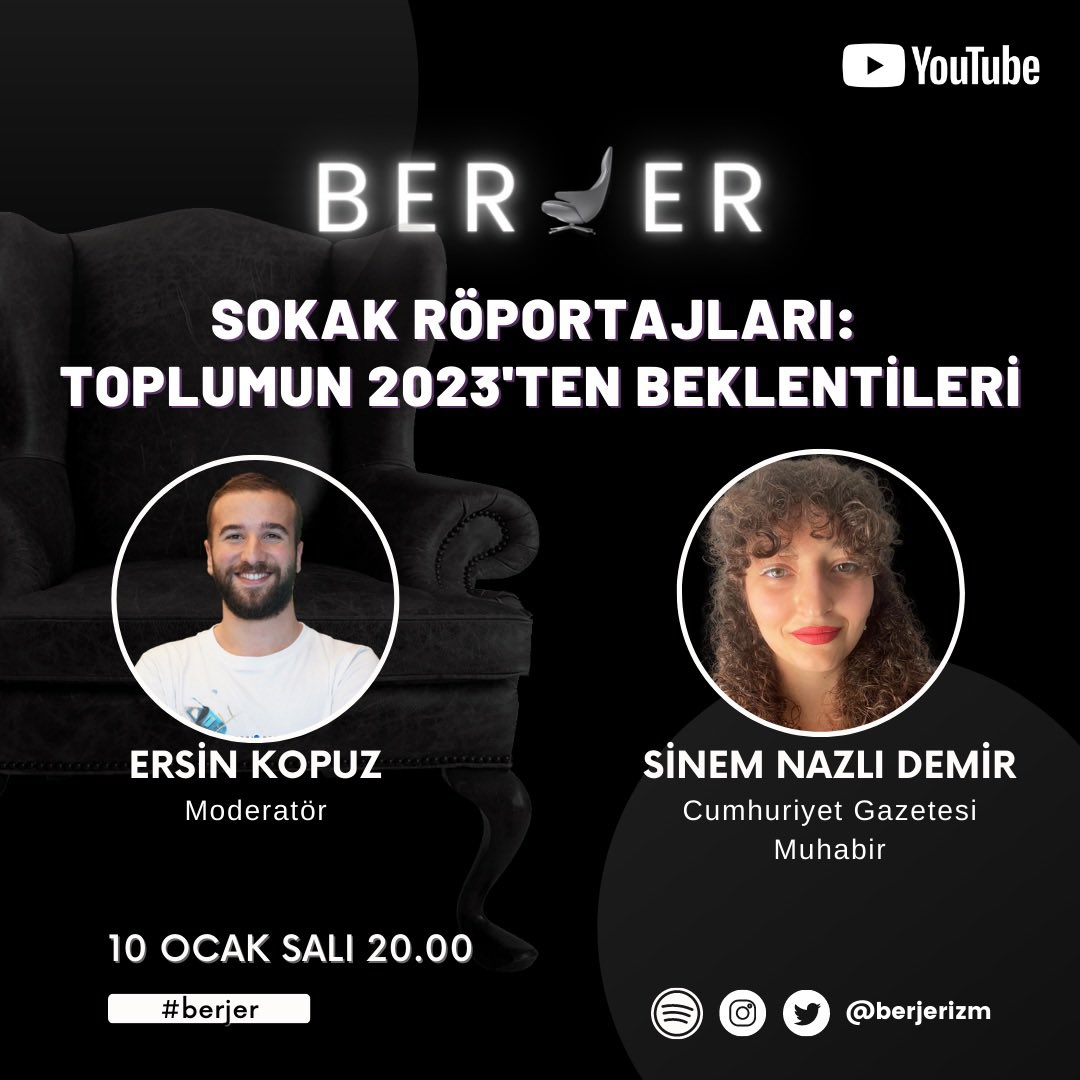ersinkopuz's tweet image. 🛋️ #Berjer #GazetecilerGünü

10 Aralık Çalışan Gazeteciler Günü’nde Berjer’de Cumhuriyet Gazetesi Muhabiri Sinem Nazlı Demir ile bu akşam 20.00’de sokak röportajları üzerine konuştuk🗞️ @sinemnazlidemir @cumhuriyetgzt @berjerizm 

📺 youtu.be/LkOH8vUIGo8