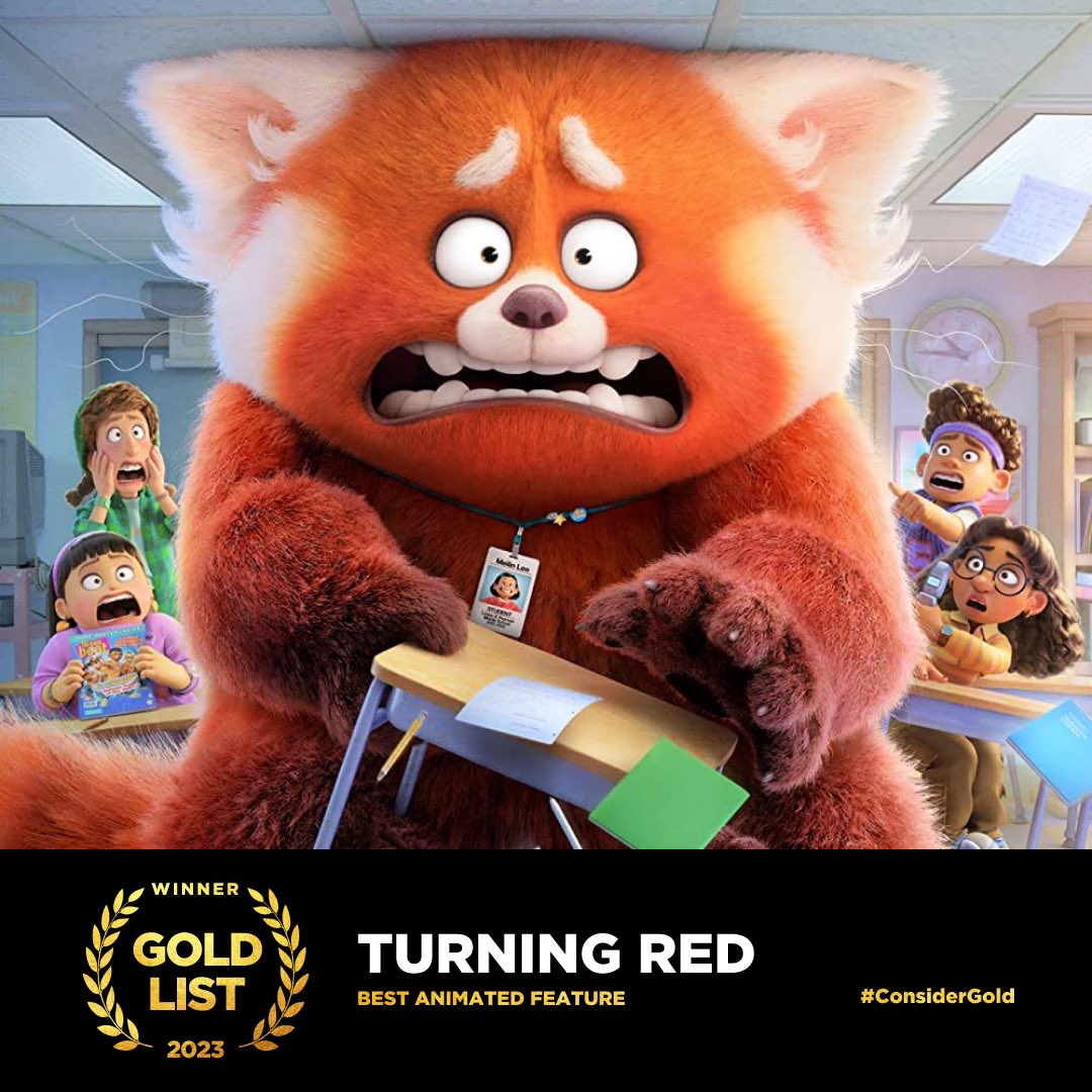 Disney and Pixar’s #TurningRed has been honored on the #GoldList by <a href="/GoldHouseCo/">GOLD HOUSE</a> and @capeusa, winning Best Animated Feature and honorable mention for Best Original Screenplay! #ConsiderGold