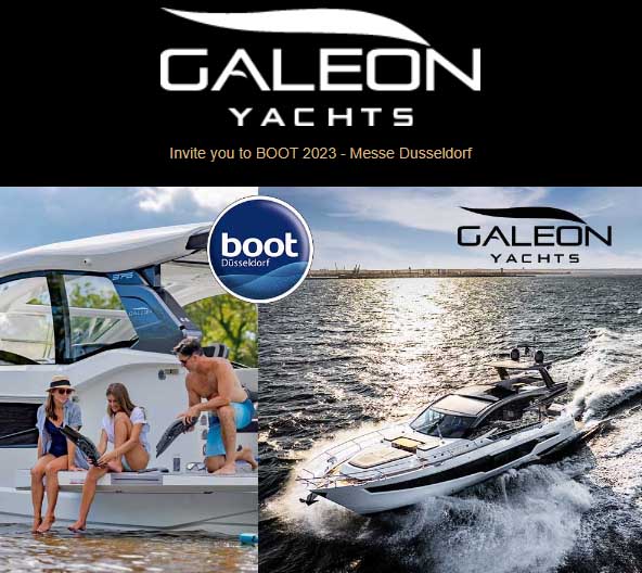 galeonyachtsuk's tweet photo. Galeon Yachts UK invite you to visit them at BOOT 2023 in Messe Dusseldorf, come and look at the innovation and exceptional quality yachts at the show, from January 21 to 29th. https://t.co/Lgi8Ht756C #galeonyachtsuk #galeonuk #beachmode #galeonyachts #boot23 #boot2023 https://t.co/UTW1Mghfr0