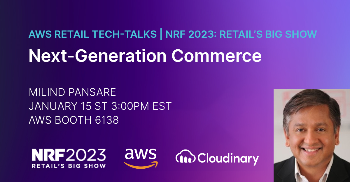 cloudinary's tweet photo. Heading to #NRF2023?? 🗽
Join us at #AWSRetail booth 6138 at 3 pm on Jan. 15 to learn how @GUESS, @Minted, and @LeviStraussCo use Cloudinary to deliver highly engaging imagery on their product display pages to drive more conversions!
#AWSRetailTechTalks
https://t.co/UFfb77qBZm https://t.co/pHs2qhos3s